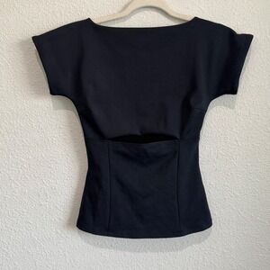 Girlfriend Collective Black Boat Neck Back Cutout Cap Sleeve Active Top Size S